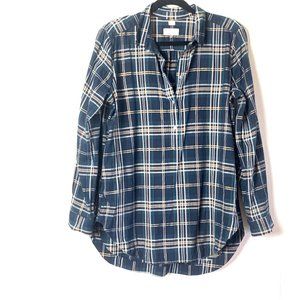 Ann Taylor Loft Softened Metallic Plaid Popover L